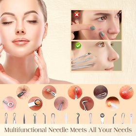 Close-up of DERMATED stainless steel blackhead remover tools