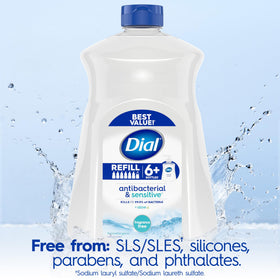Close-up of Dial Antibacterial Sensitive Liquid Hand Soap ingredients