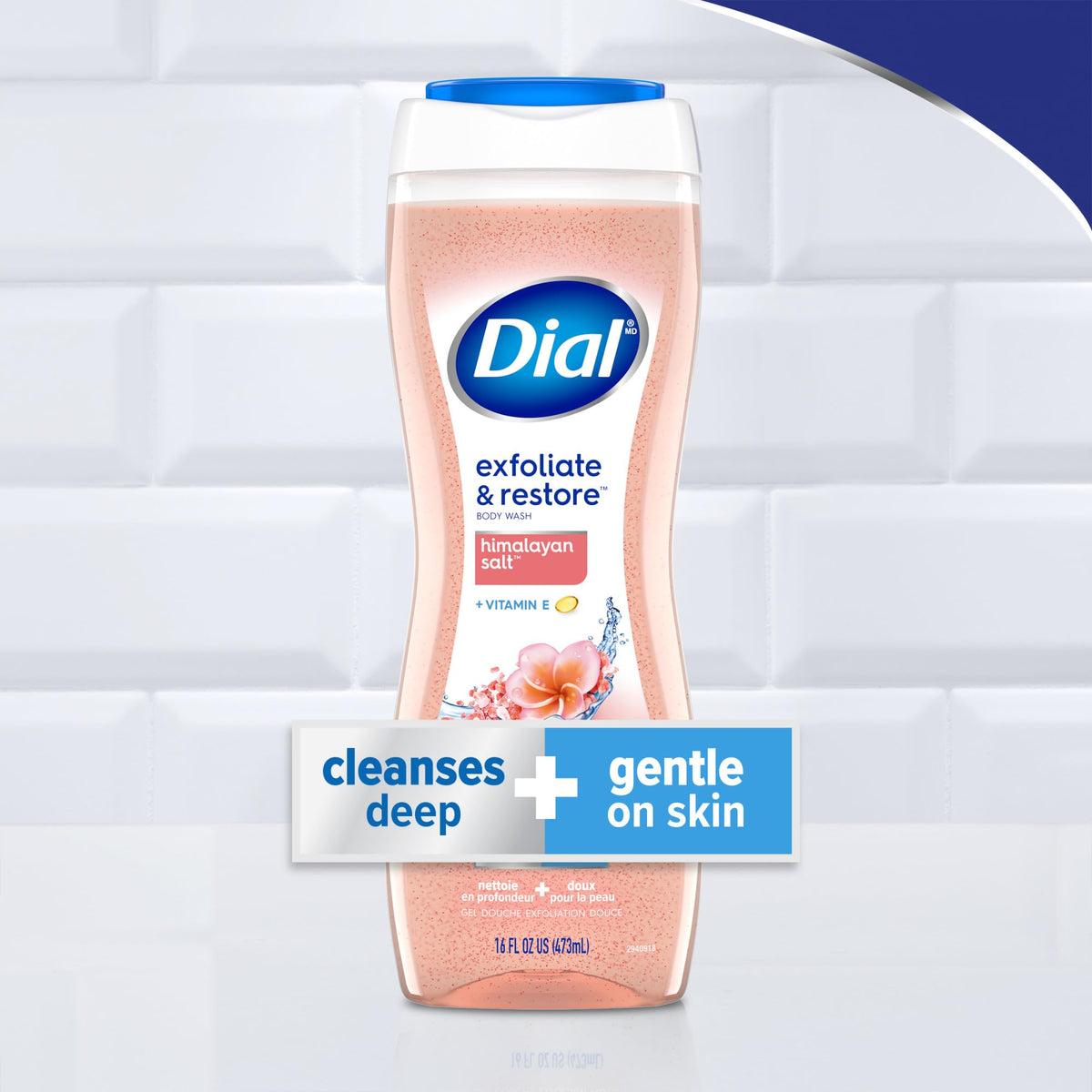 Close-up of Dial Body Wash bottle with label