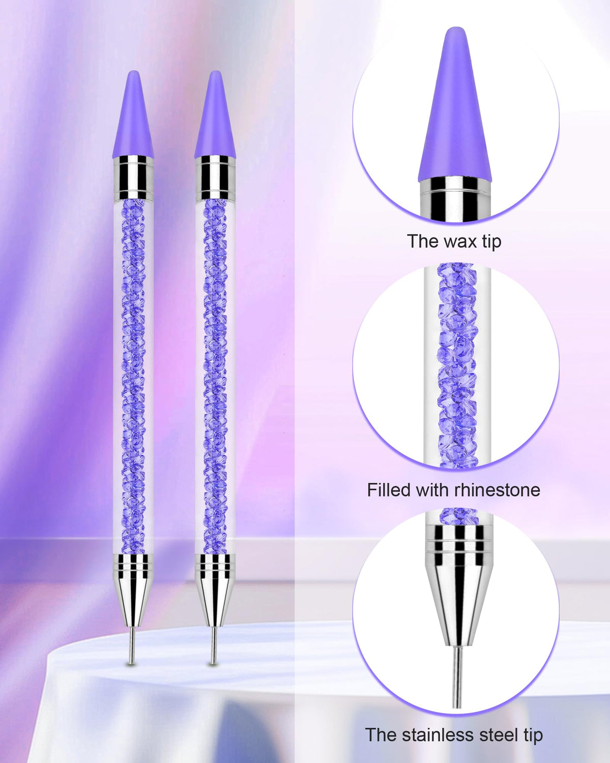 Close-up of Difenni rhinestone applicator and wax tips