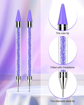 Close-up of Difenni rhinestone applicator and wax tips