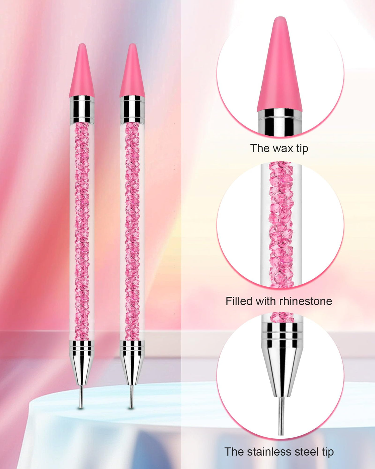 Close-up of Difenni rhinestone applicator and wax tips