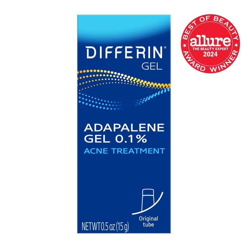 Close-up of Differin Acne Gel tube showing 0.1% Adapalene