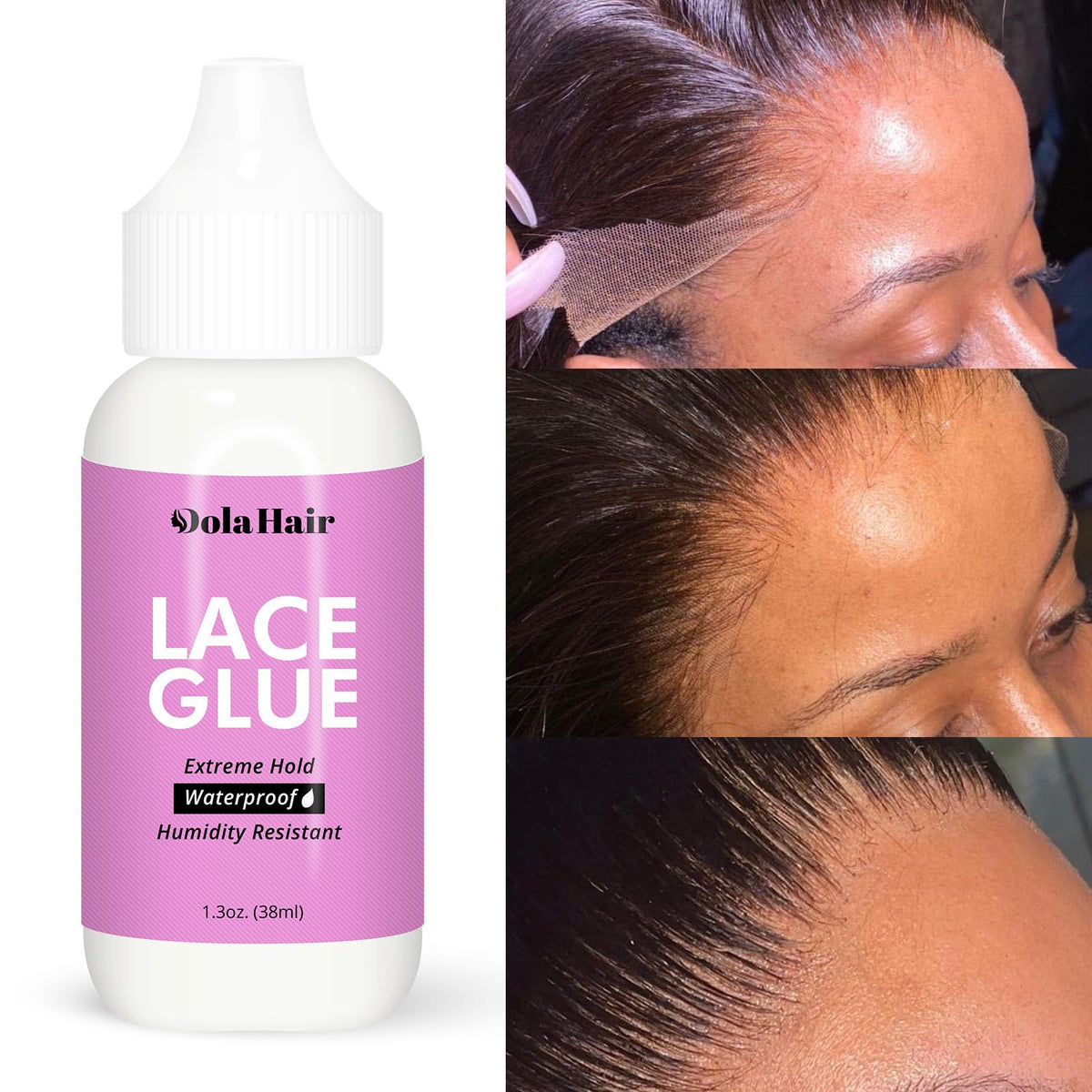 Close-up of Dolahair Lace Glue bottle