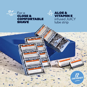 Close-up of Dollar Shave Club 6 Blade Razor with lubricant strip