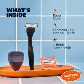 Close-up of Dollar Shave Club razor blades in packaging