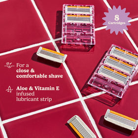 Close-up of Dollar Shave Club women's razor with lube strip
