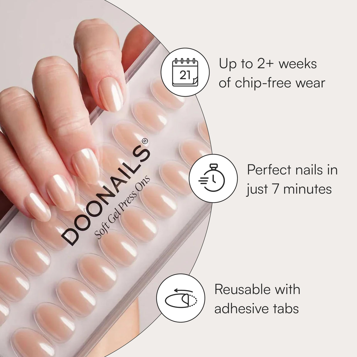Close-up of Doonails adhesive tabs and rosewood cuticle stick