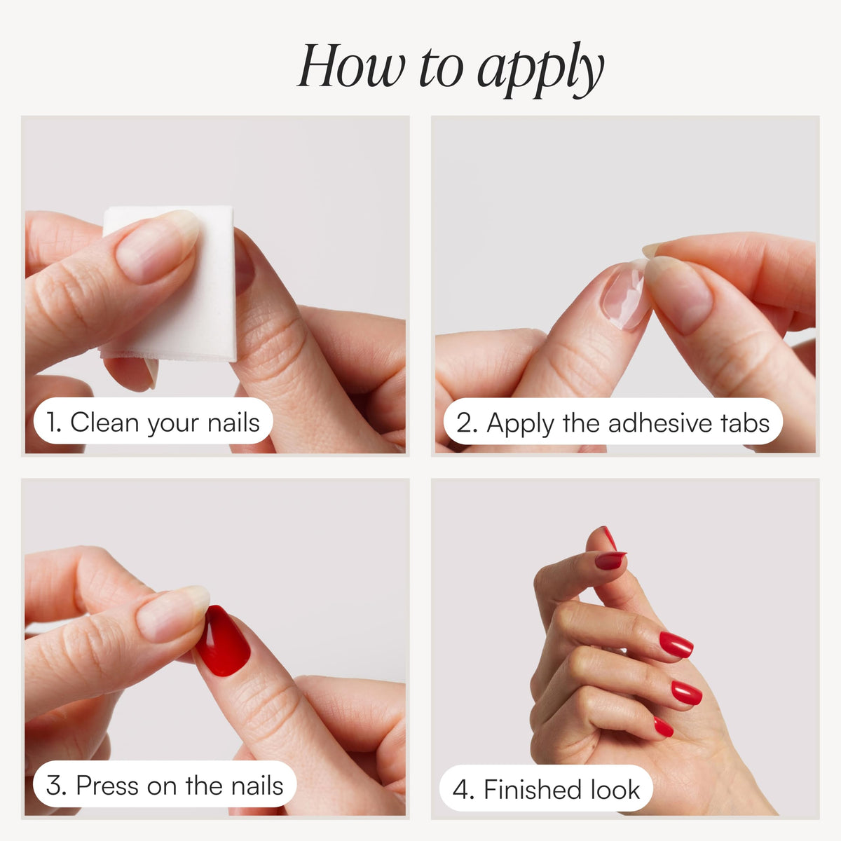Close-up of Doonails press-on nails in deep red