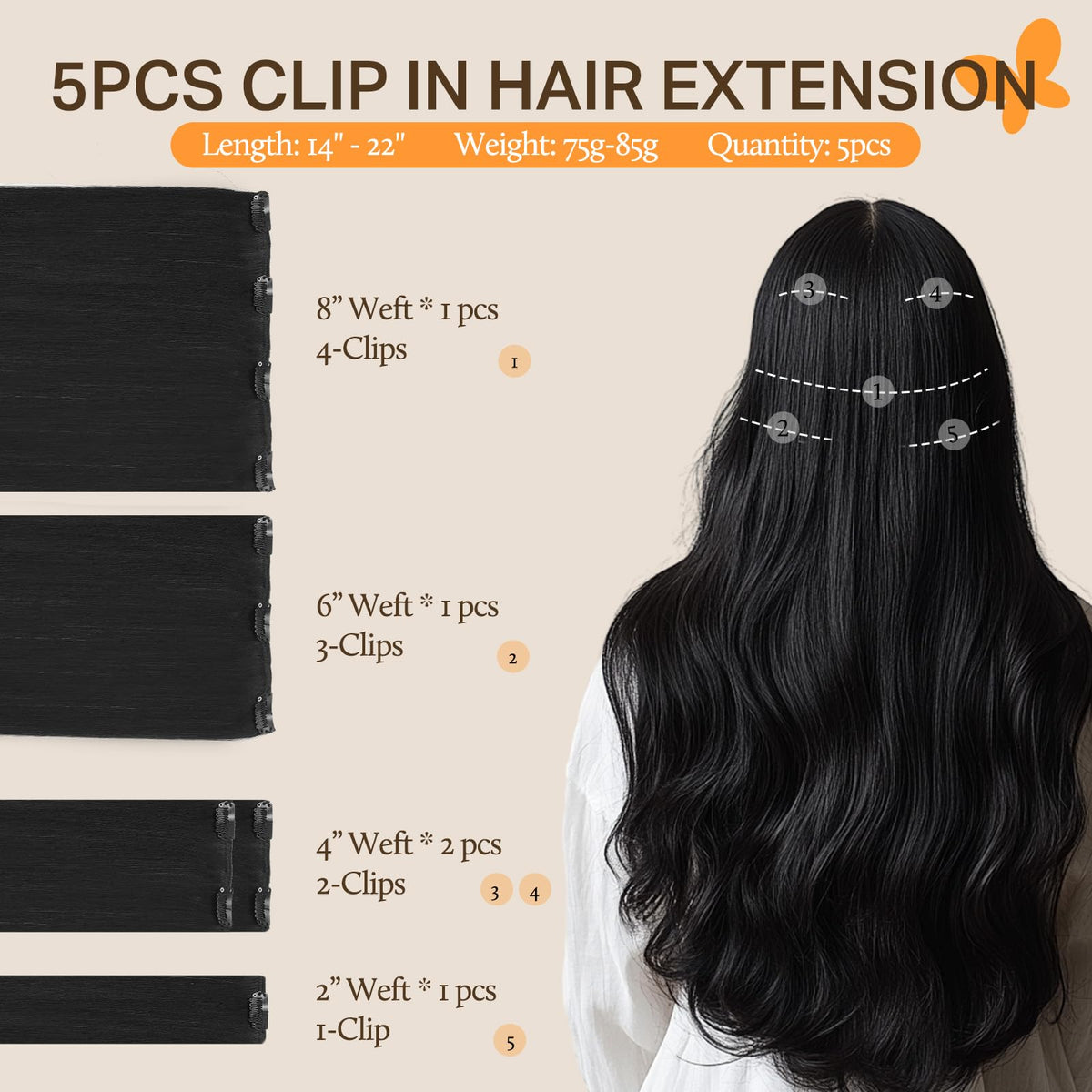 Close-up of DOORES clip-in hair extensions showing hand-sewn wefts