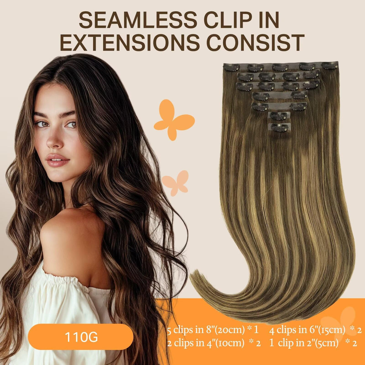 Close-up of DOORES Clip in Hair Extensions showing silicone wefts