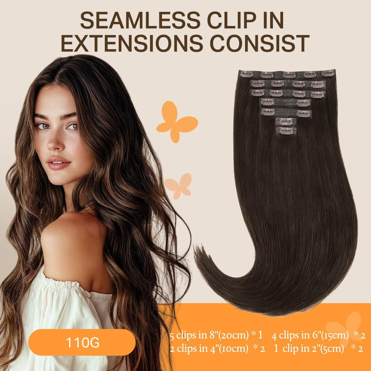 Close-up of DOORES Clip in Hair Extensions showing silicone wefts