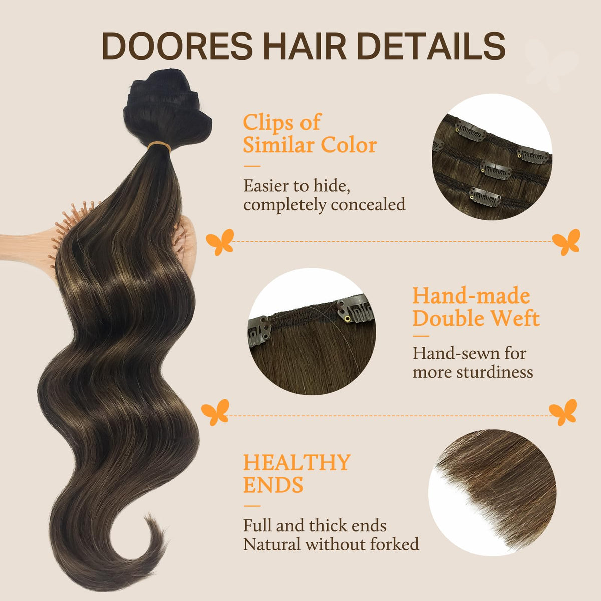 Close-up of DOORES Clip in Hair Extensions texture