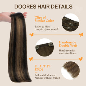 Close-up of DOORES Clip in Hair Extensions U-shaped clips