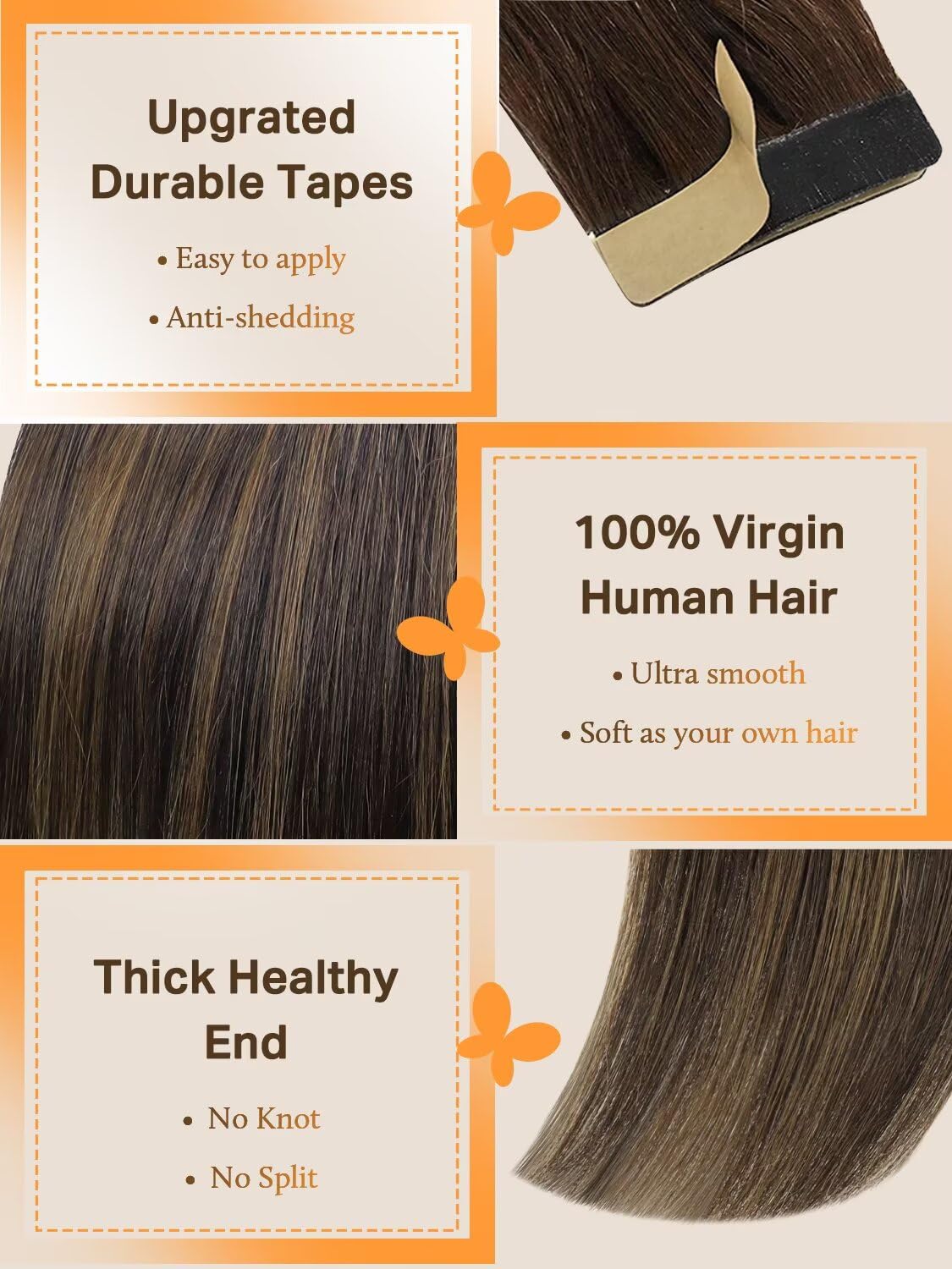 Close-up of DOORES Tape in Hair Extensions showing adhesive tape