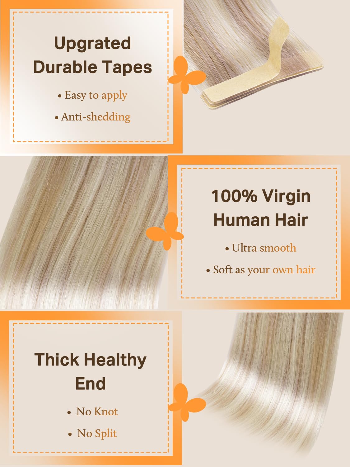 Close-up of DOORES Tape In Hair Extensions showing texture
