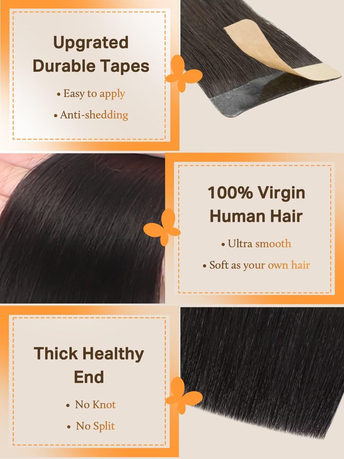 Close-up of DOORES Tape in Hair Extensions with transparent tape