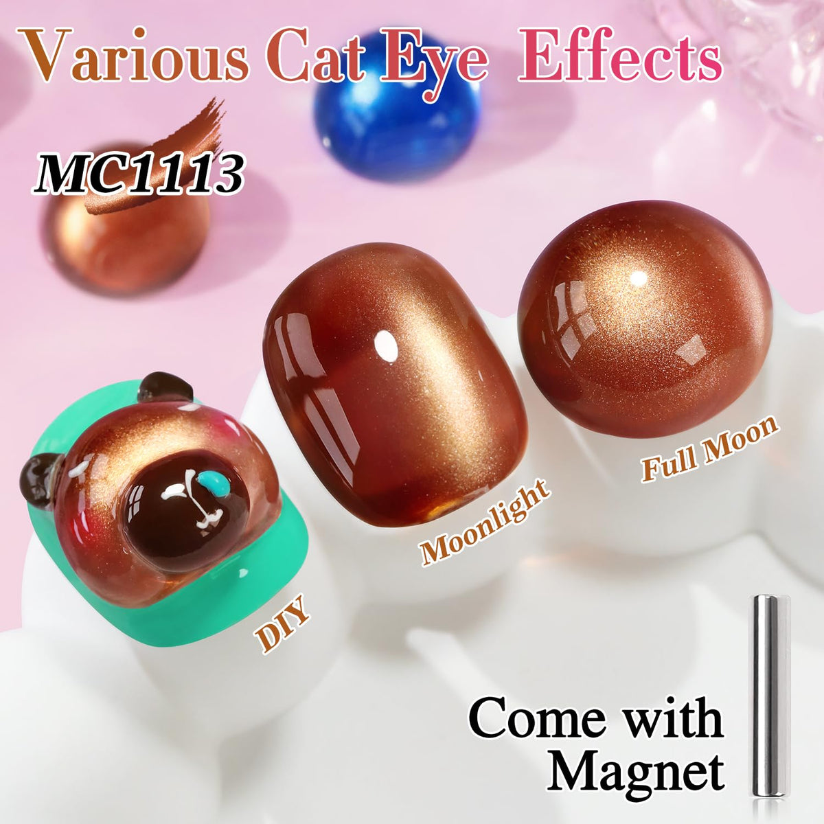 Close-up of Double Rhythm Cat Eye Gel Polish bottle with holographic effect