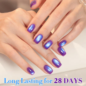 Close-up of Double Rhythm Cat Eye Gel Polish bottle with holographic glitter