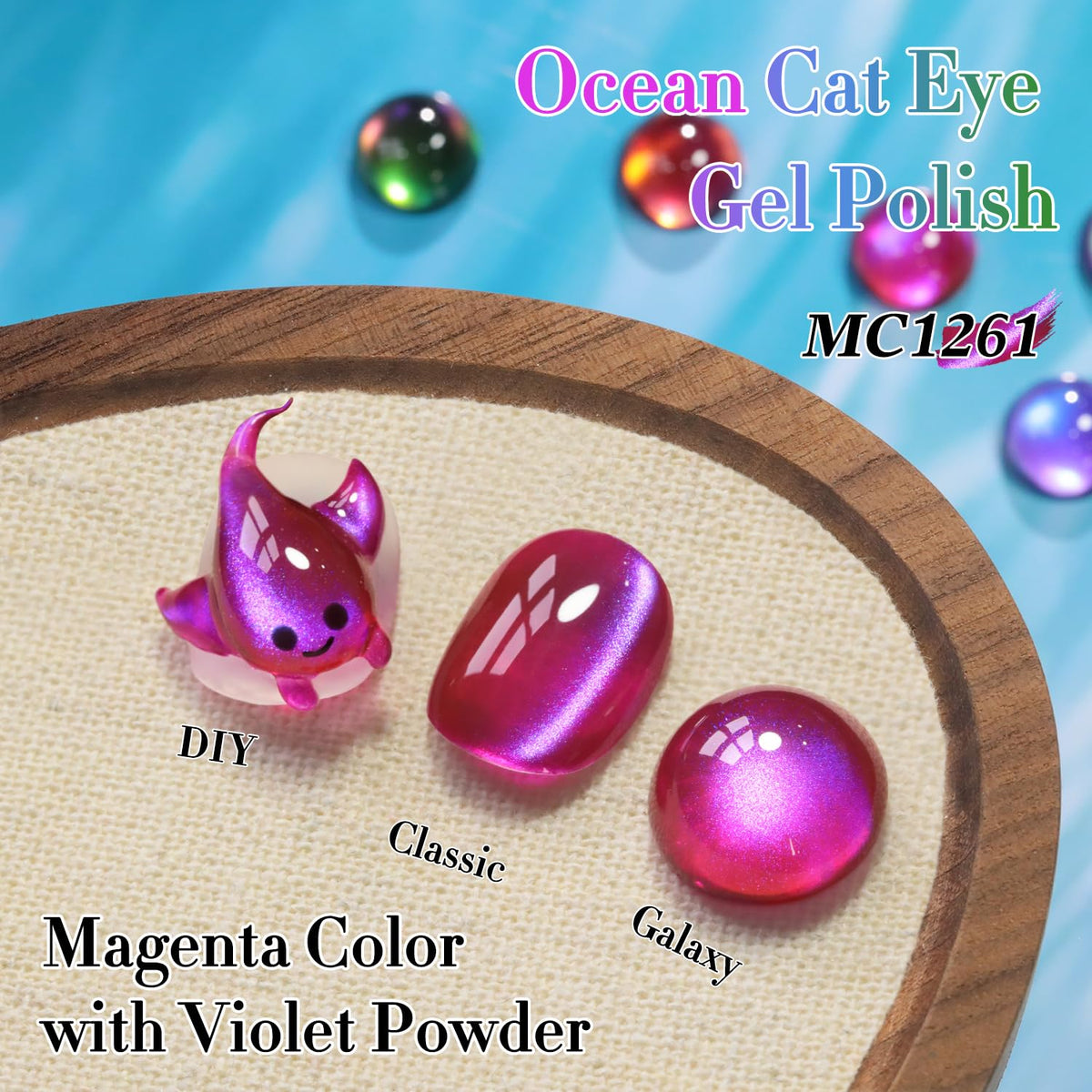 Close-up of Double Rhythm Cat Eye Gel Polish with holographic glitter