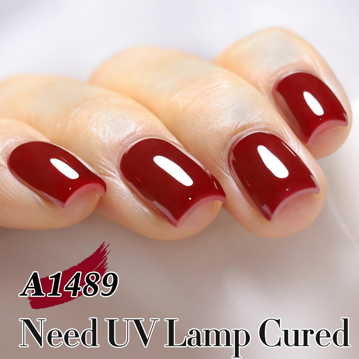 Close-up of Double Rhythm Cherry Red gel polish texture