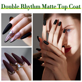 Close-up of Double Rhythm clear top coat bottle