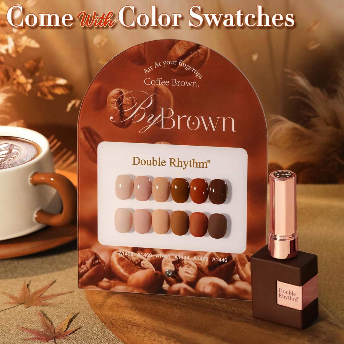 Close-up of Double Rhythm Gel Polish bottle with Coffee Brown shade