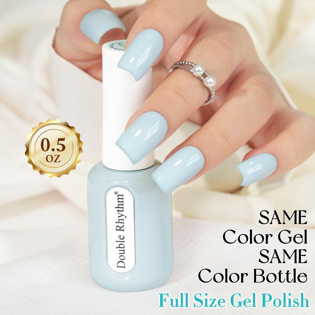 Close-up of Double Rhythm Gel Polish Creamy Blue H1778 texture