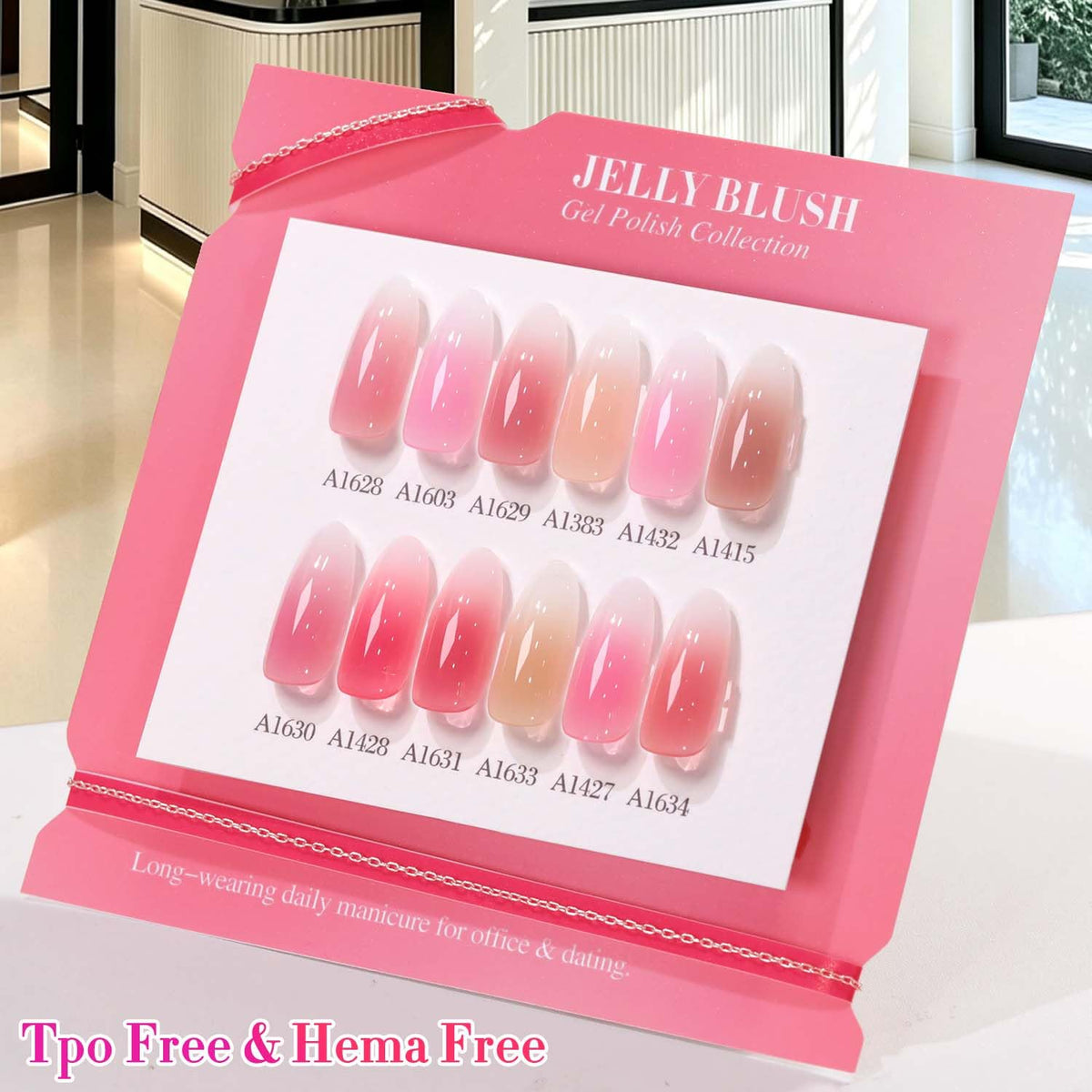 Close-up of Double Rhythm gel polish in milky white and jelly nude shades