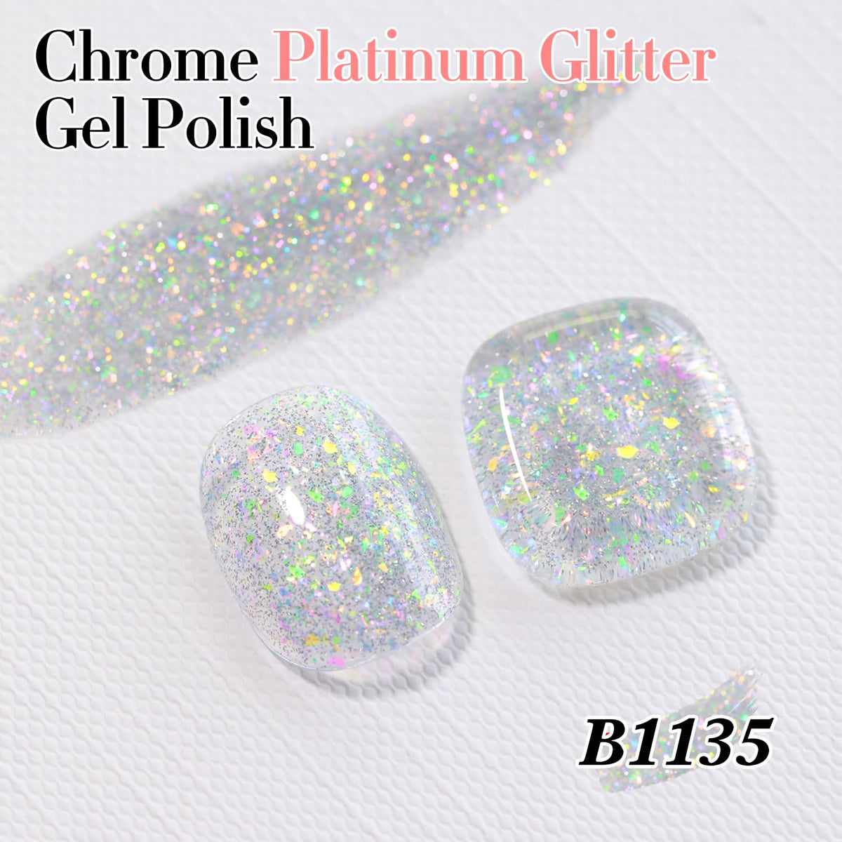Close-up of Double Rhythm Glitter Gel Polish bottle with holographic effect