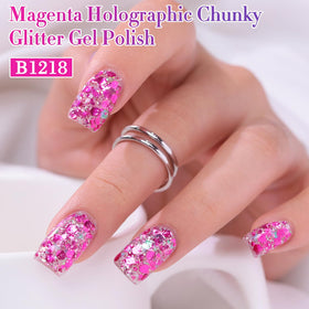 Close-up of Double Rhythm Glitter Gel Polish bottle with shimmer
