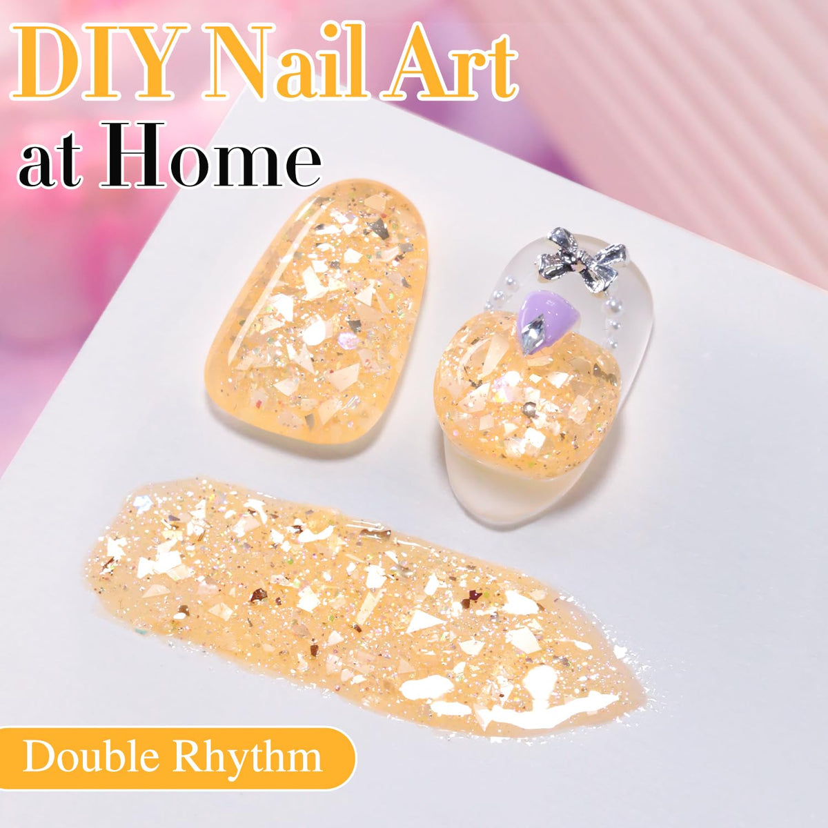 Close-up of Double Rhythm Glitter Gel Polish Candy Orange bottle