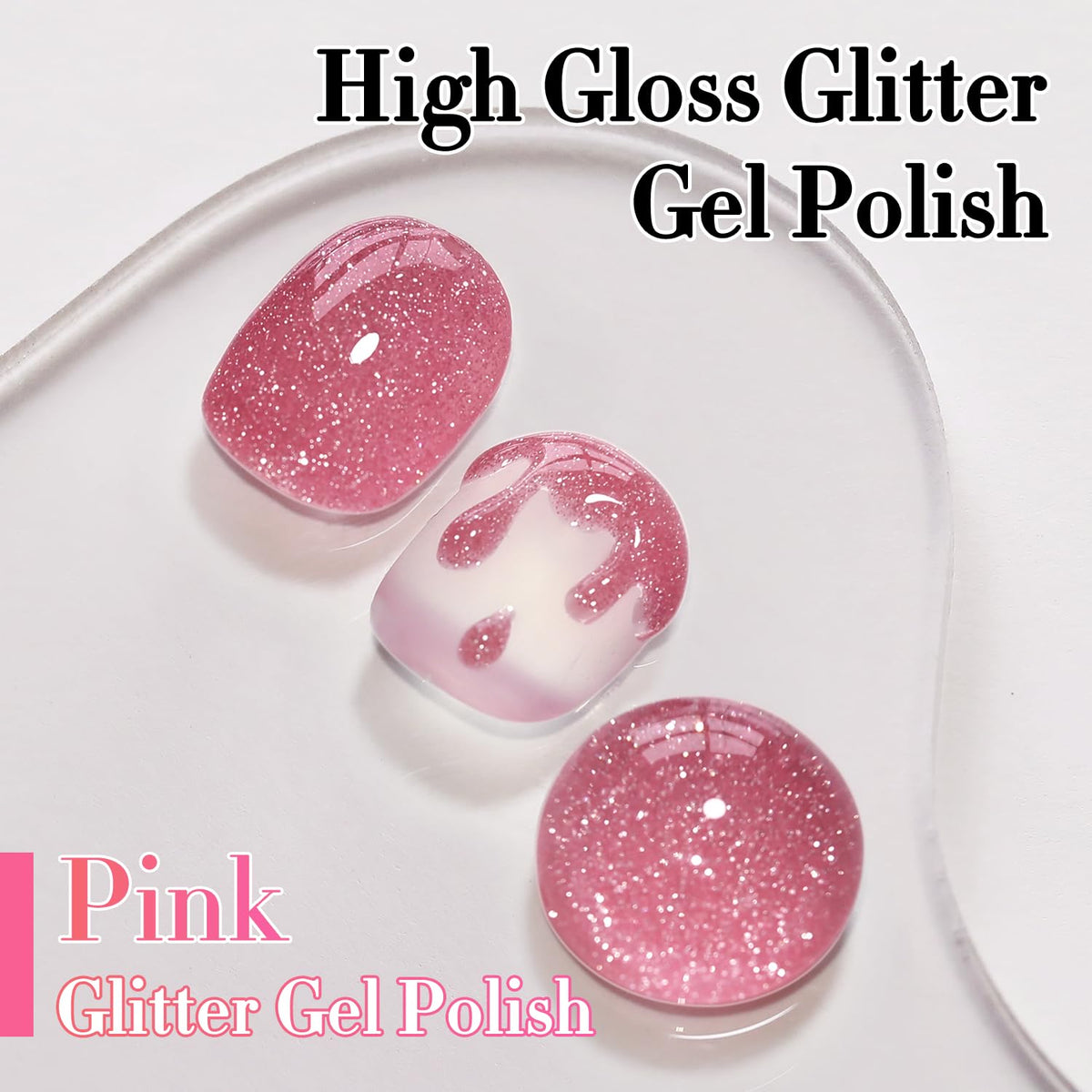 Close-up of Double Rhythm Glitter Gel Polish Light Pink bottle
