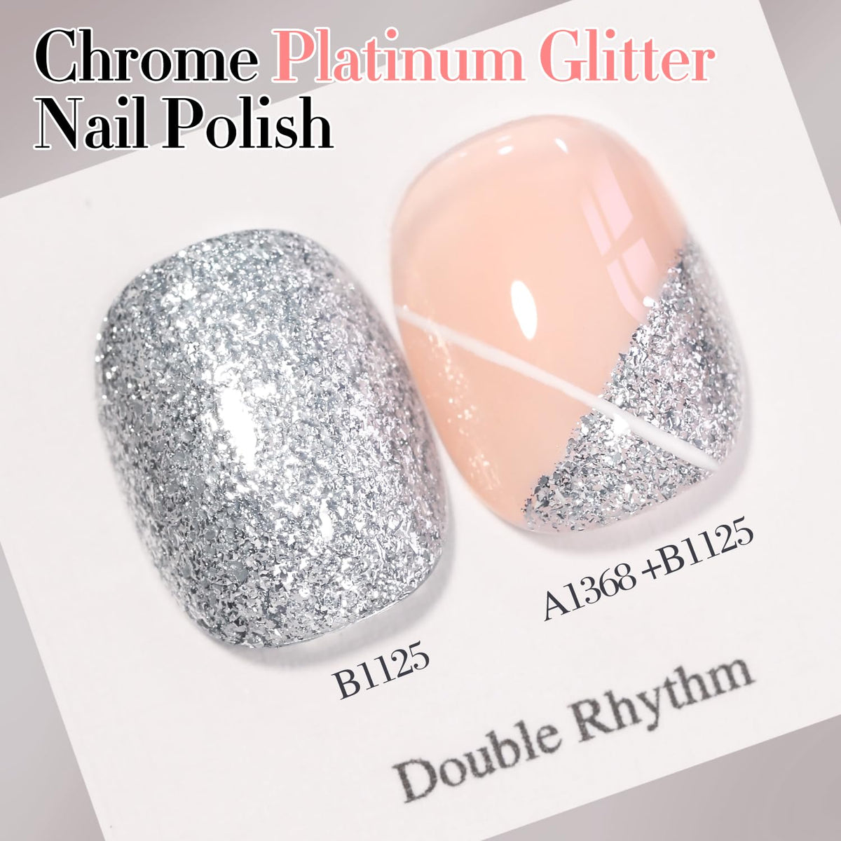 Close-up of Double Rhythm Silver Glitter Gel Polish bottle