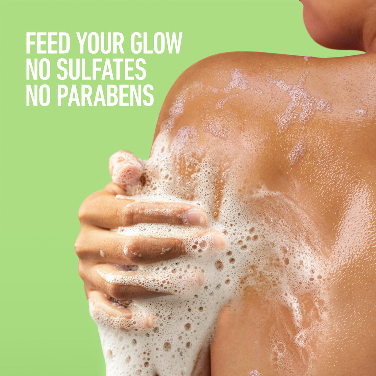 Close-up of Dove Almond Milk & Green Apple body wash texture