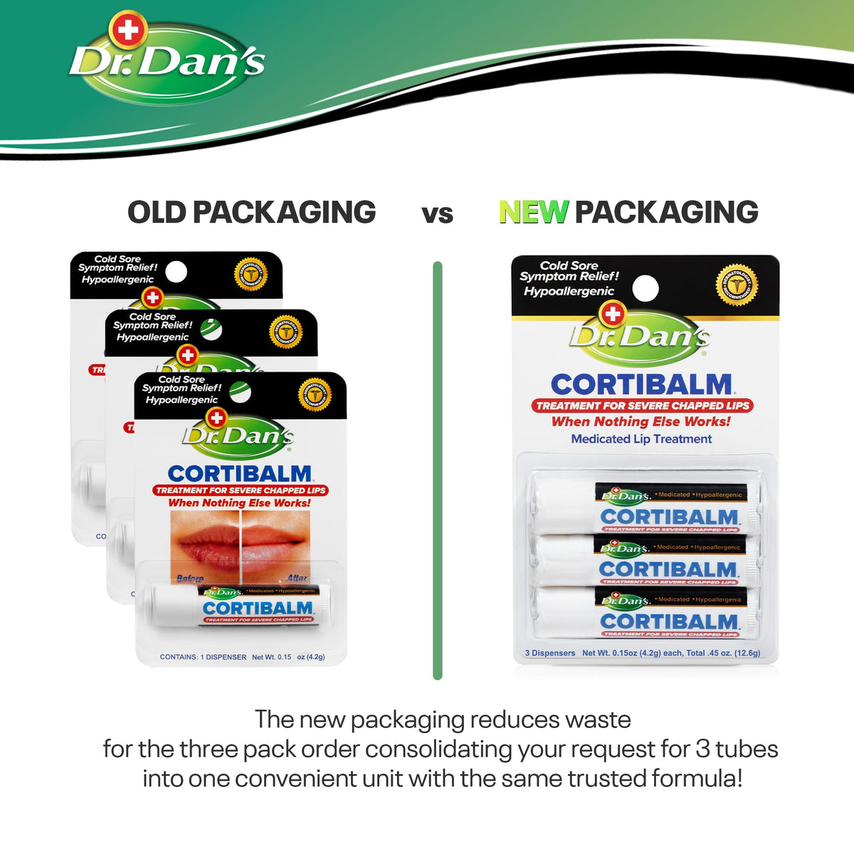 Close-up of Dr. Dan's Cortibalm lip balm tube
