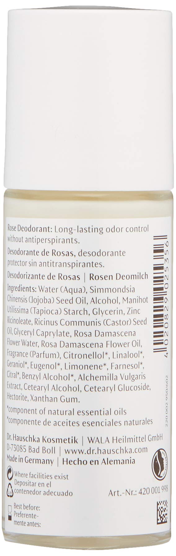 Close-up of Dr. Hauschka Rose Deodorant ingredients list
