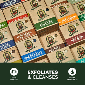 Close-up of Dr. Squatch bar soap showing natural ingredients and texture