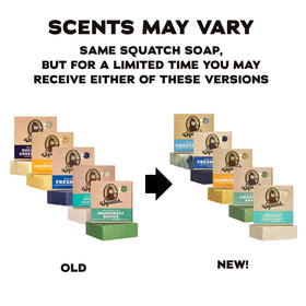 Close-up of Dr. Squatch bar soap showing texture and colour