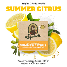 Close-up of Dr. Squatch Summer Citrus soap bar