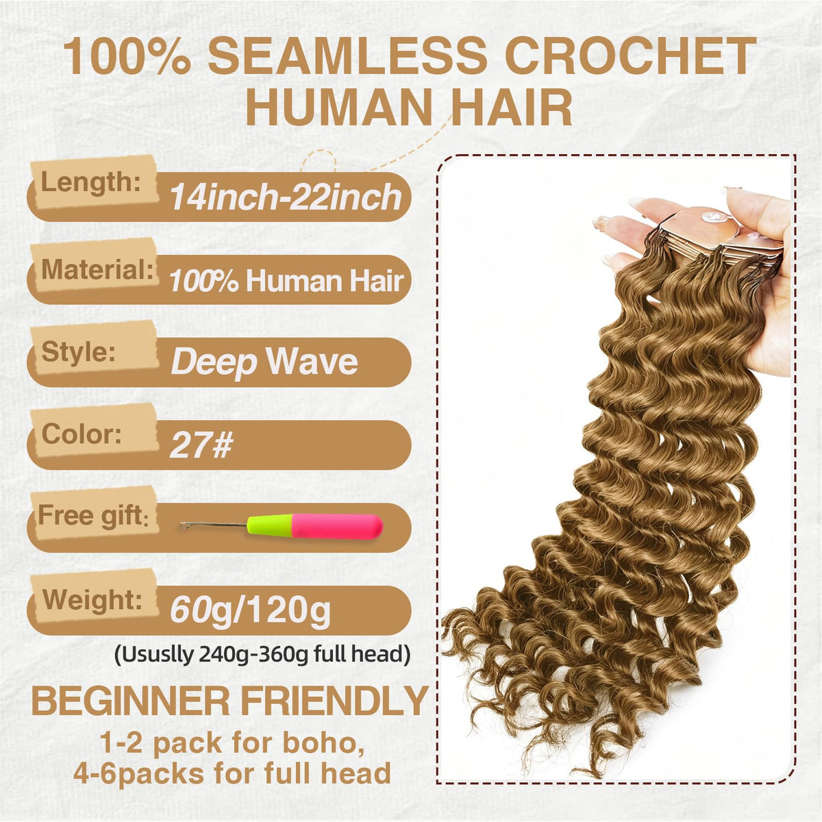 Close-up of DRESSMAKER crochet hair texture and wave pattern