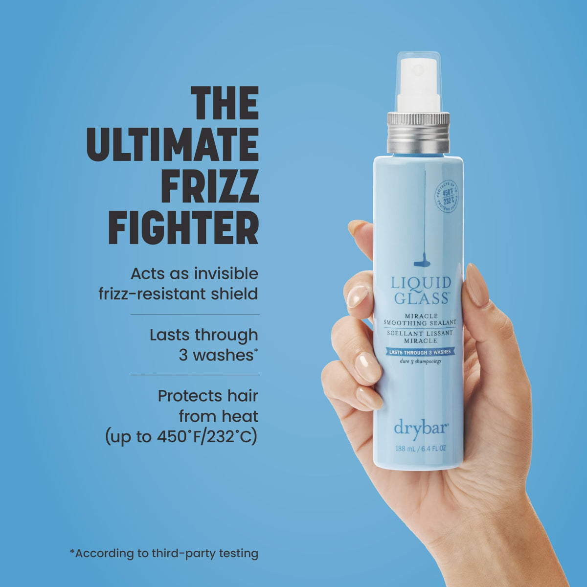 Close-up of Drybar Liquid Glass Miracle Smoothing Sealant nozzle