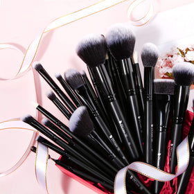 Close-up of DUcare makeup brushes showing synthetic fibres