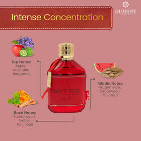 Close-up of Dumont Nitro Red Eau De Parfum bottle details