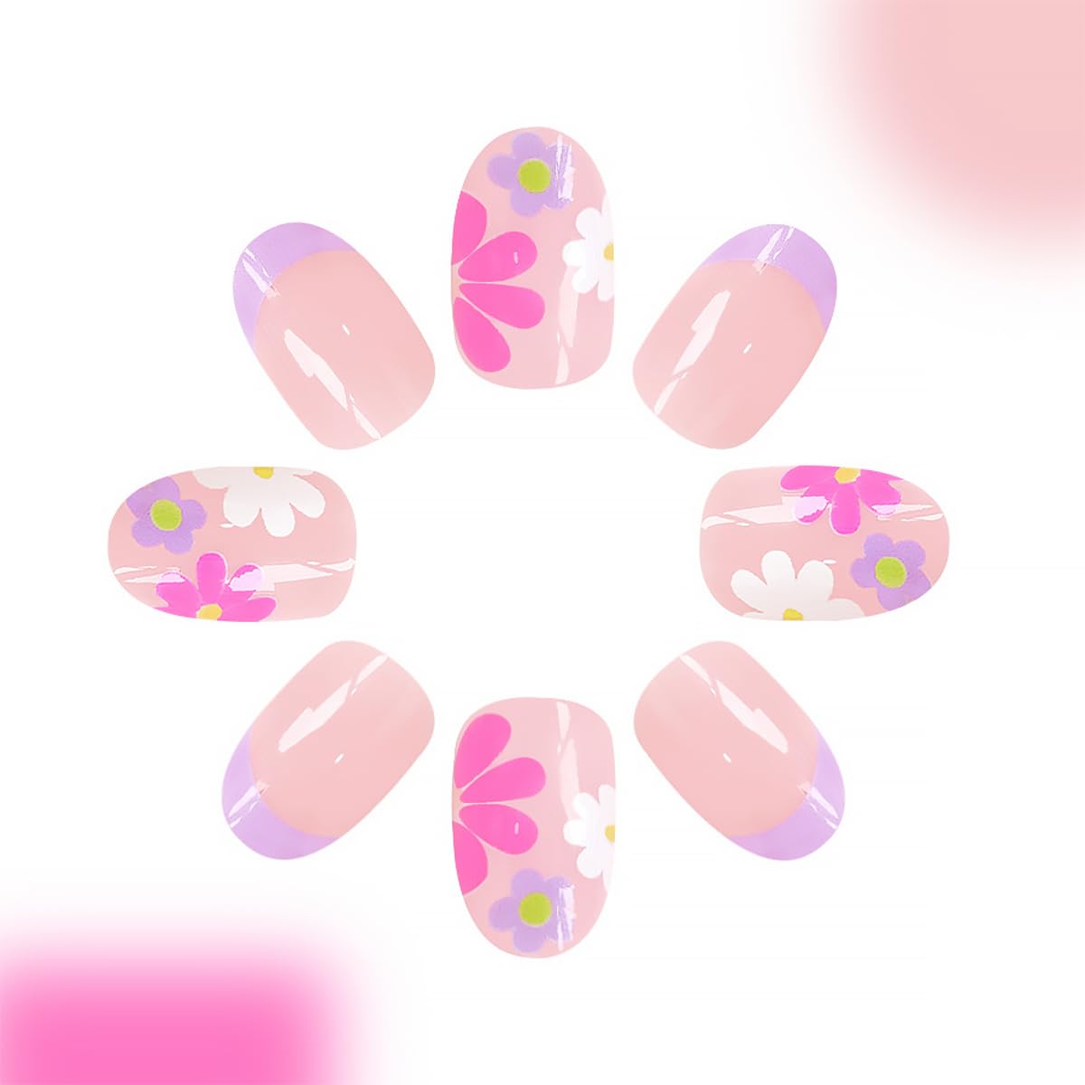 Close-up of DZPGUONIZ 24Pcs Pink Press on Nails showing floral design