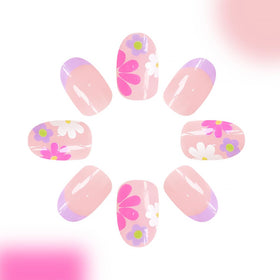Close-up of DZPGUONIZ 24Pcs Pink Press on Nails showing floral design