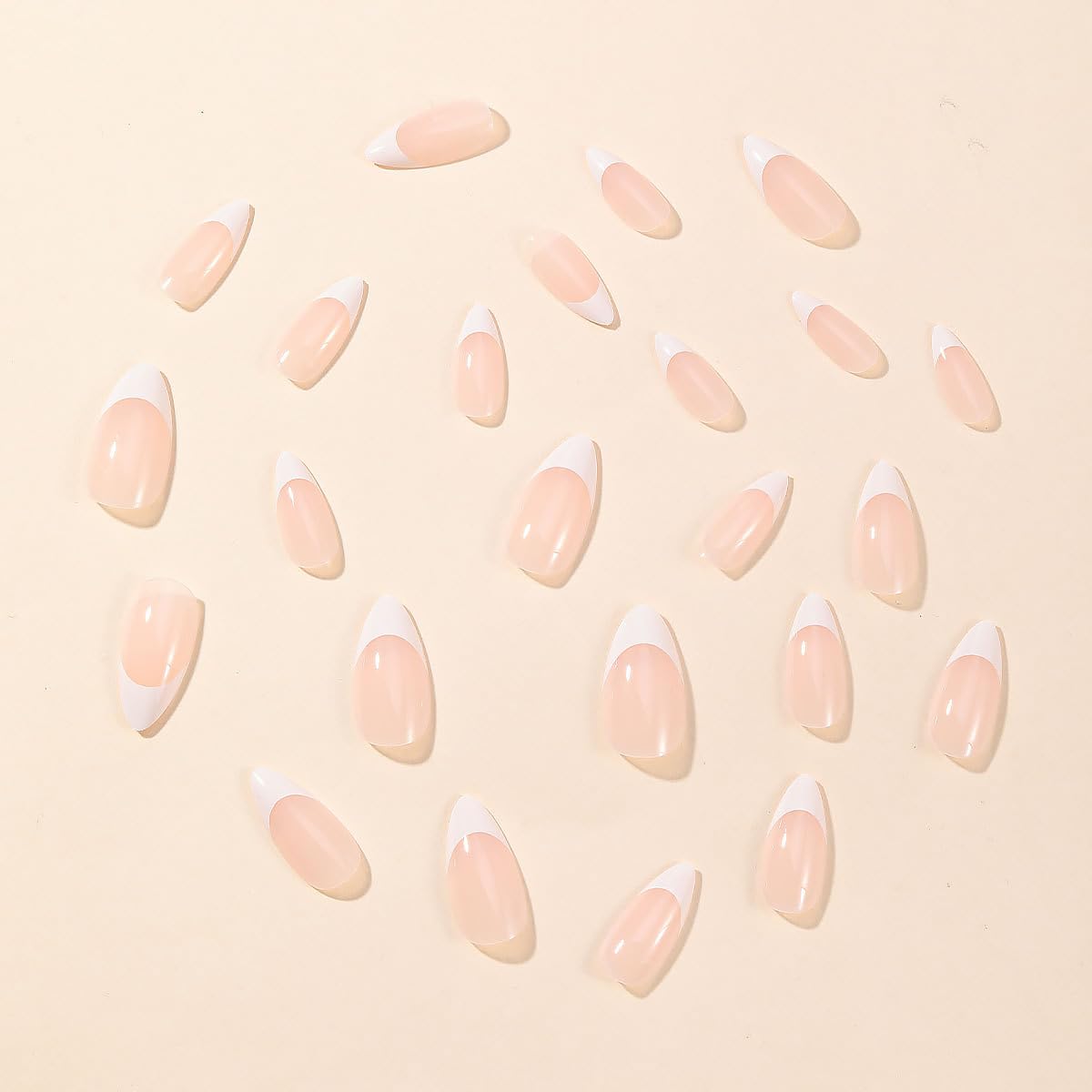Close-up of DZPGUONIZ glossy nude pink press on nails