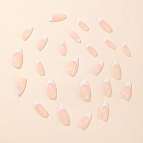 Close-up of DZPGUONIZ glossy nude pink press on nails