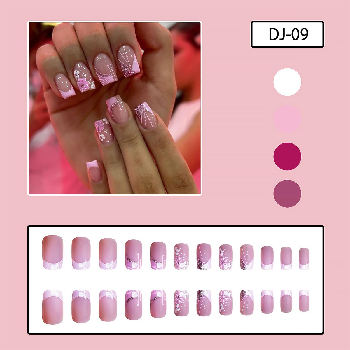 Close-up of DZPGUONIZ pink cherry blossom press on nails