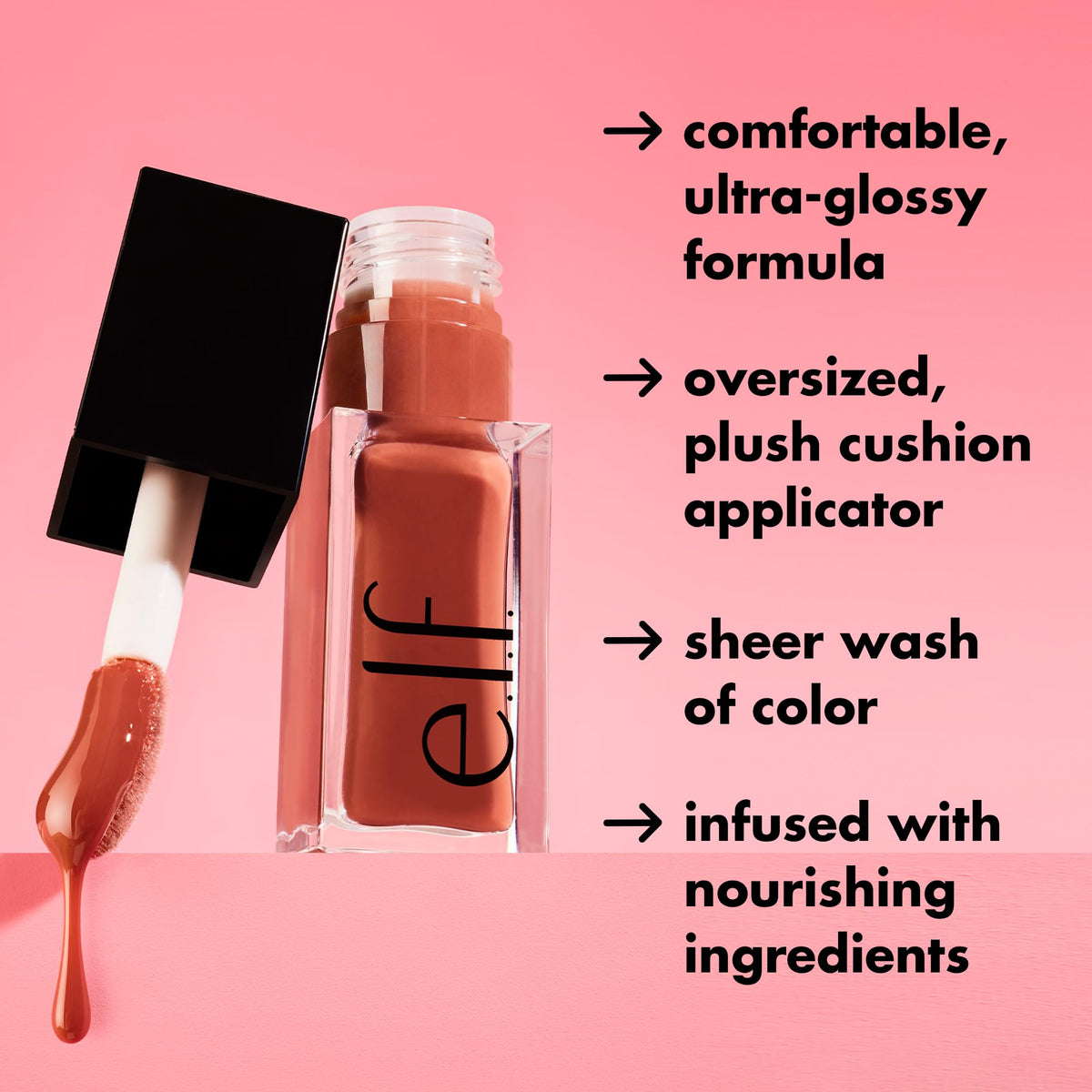 Close-up of e.l.f. Glow Reviver Lip Oil in Rose Envy